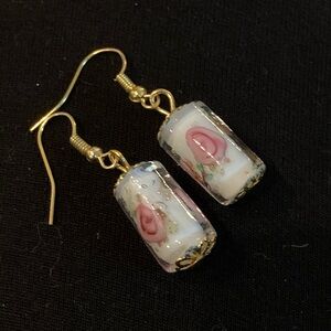 Elegant Gold and Pink Floral Earrings